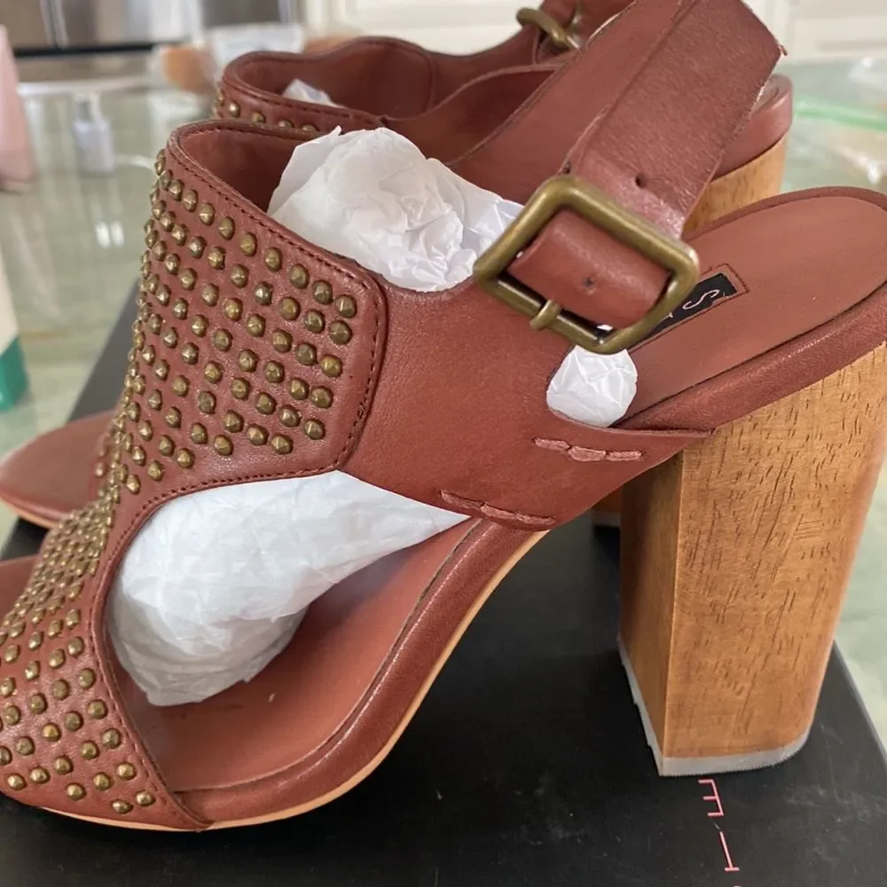 Steven by Steve Madden Carsenn Cognac Studded Leather Heels - Picture 8 of 15